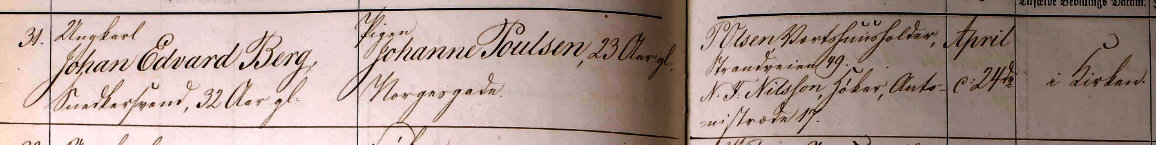 Vielse Johan Edvard Berg og Johanne pouline poulsen